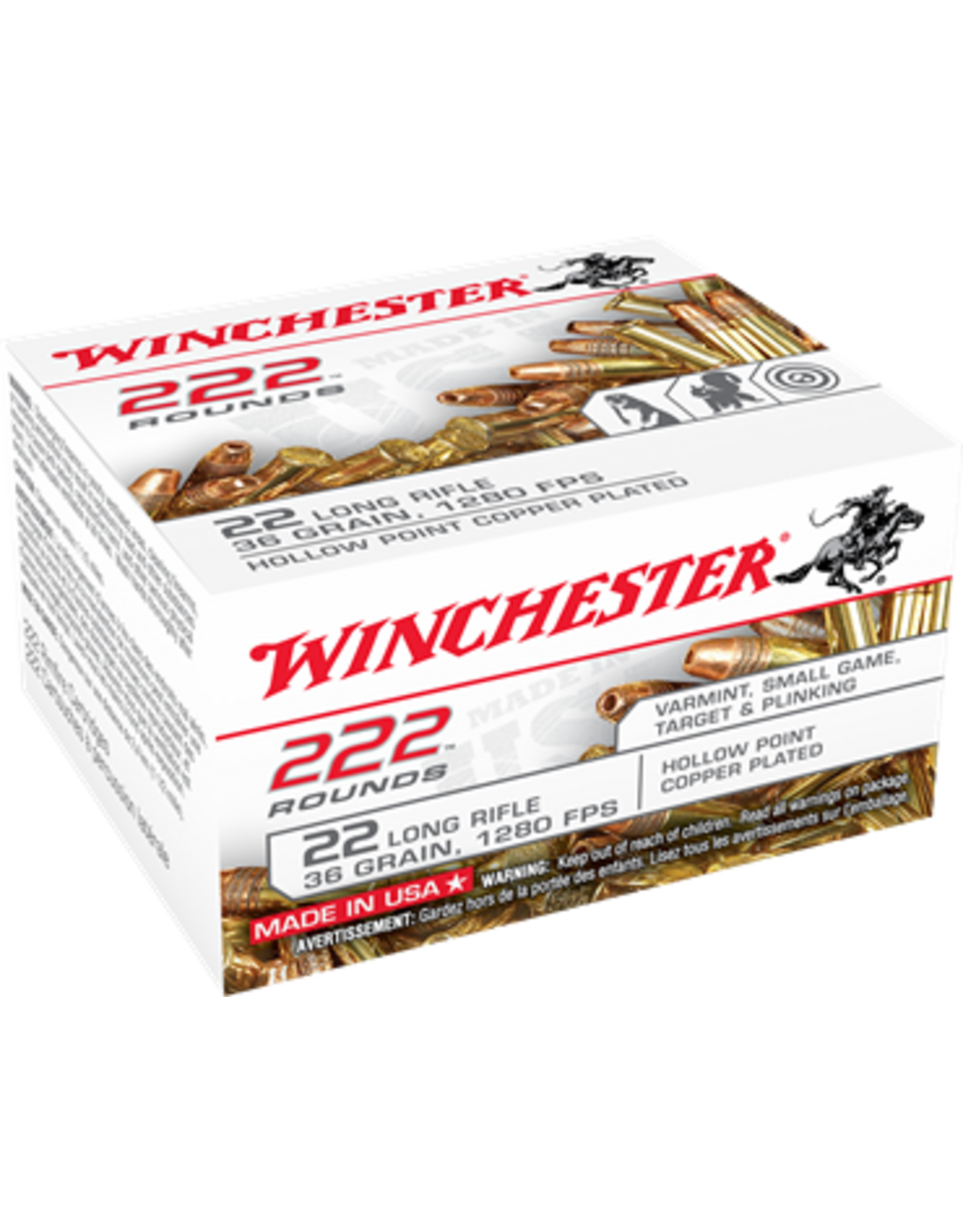 Winchester Winchester 22LR222HP Rimfire Ammo 22 LR, CPHP, 36 Grains, 1280 fps, 222 Rounds, Boxed