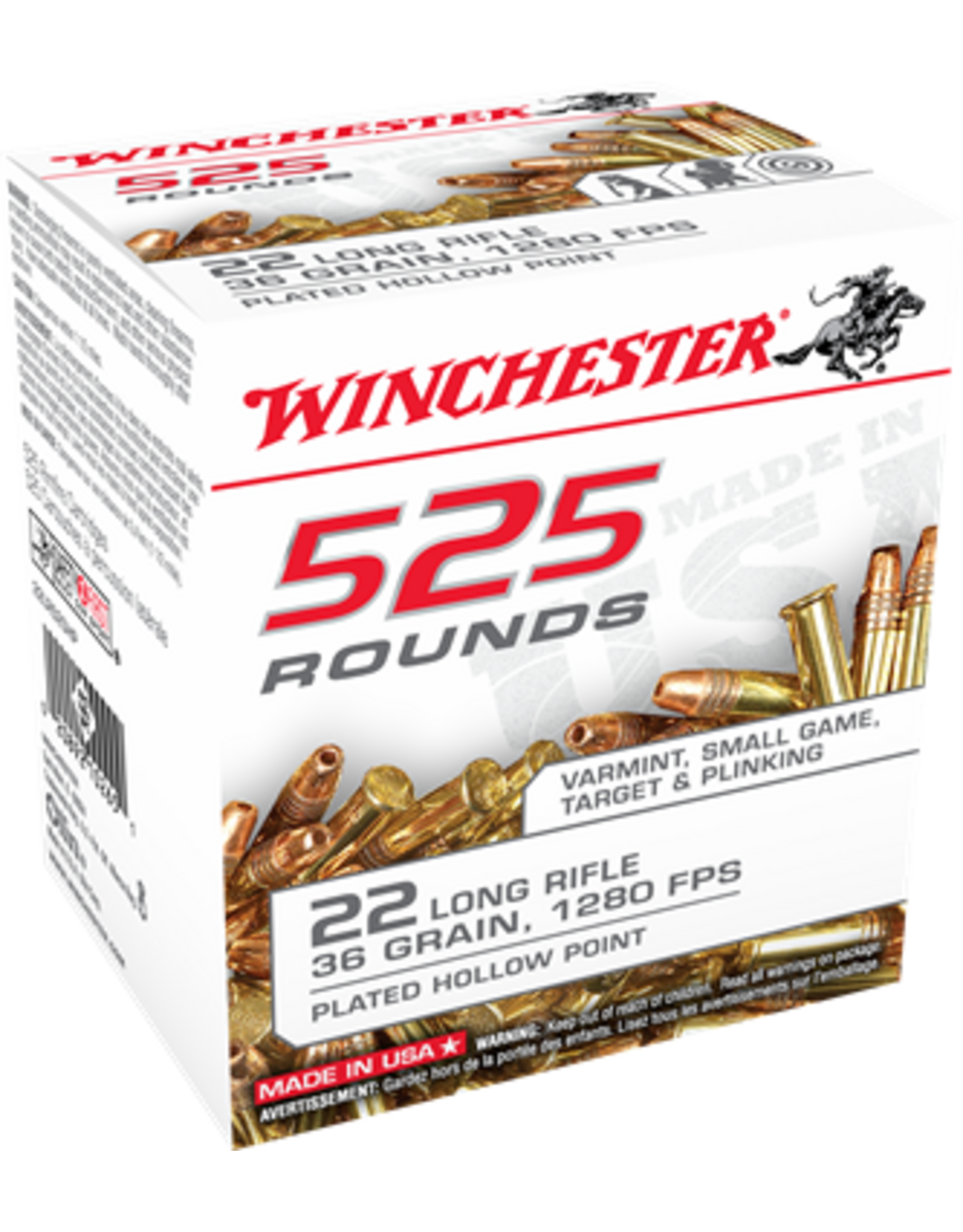 Winchester Winchester 22LR525HP Rimfire Ammo 22 LR, CPHP, 36 Grains, 1280 fps, 525 Rounds, Boxed