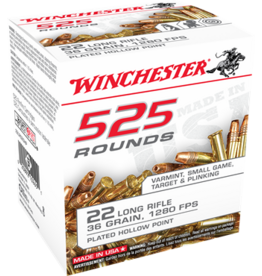 Winchester Winchester 22LR525HP Rimfire Ammo 22 LR, CPHP, 36 Grains, 1280 fps, 525 Rounds, Boxed