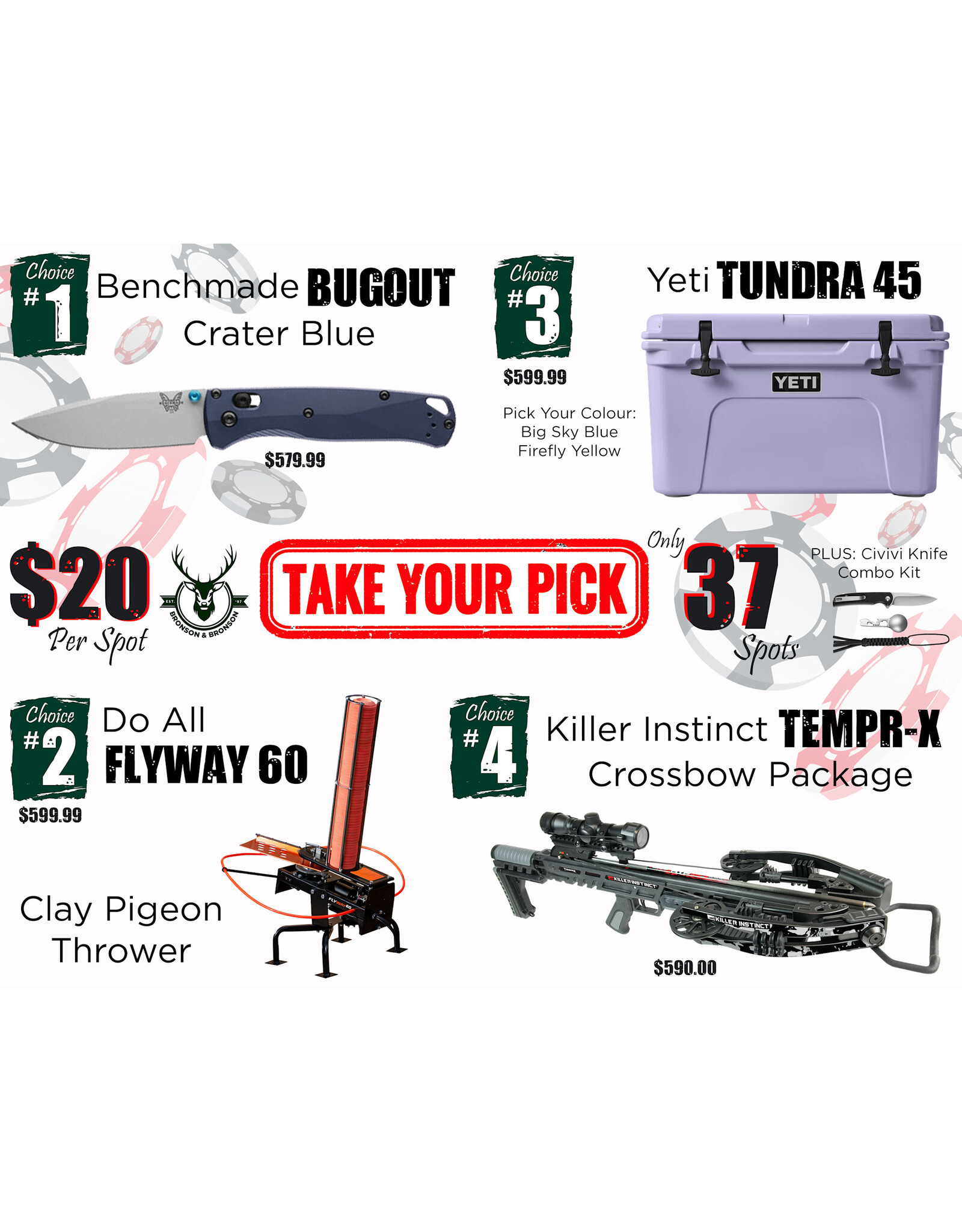 DRAW #1790 - Take Your Pick - Benchmade, Do All, Yeti OR Killer Instinct!