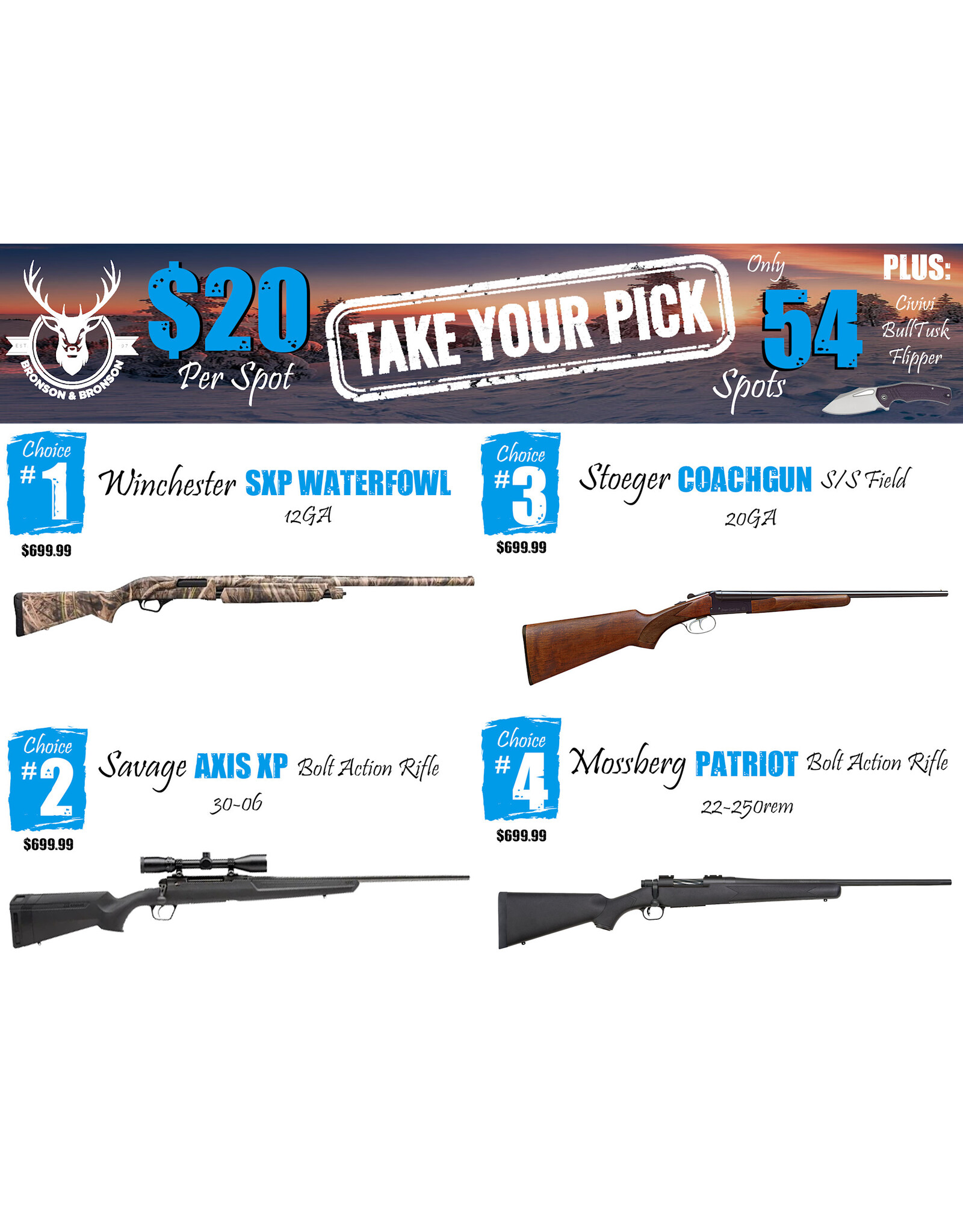 DRAW #1792 - Take Your Pick - Winchester, Savage, Stoeger OR Mossberg!