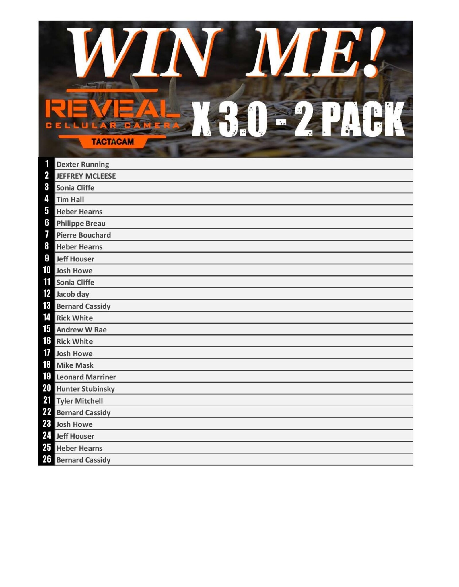 DRAW #1796 - WIN ME - Tactacam Reveal X 3.0 - 2 Pack! ROUND 11