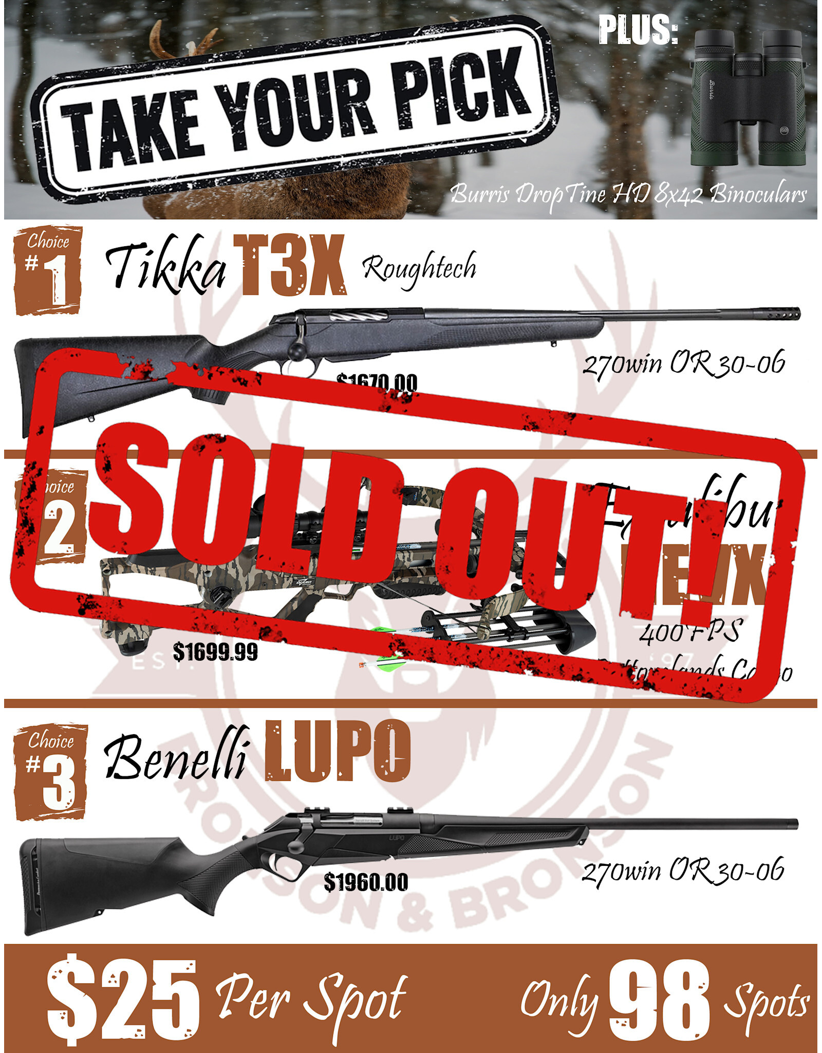DRAW #1797 - Take Your Pick - Tikka, Excalibur OR Benelli!