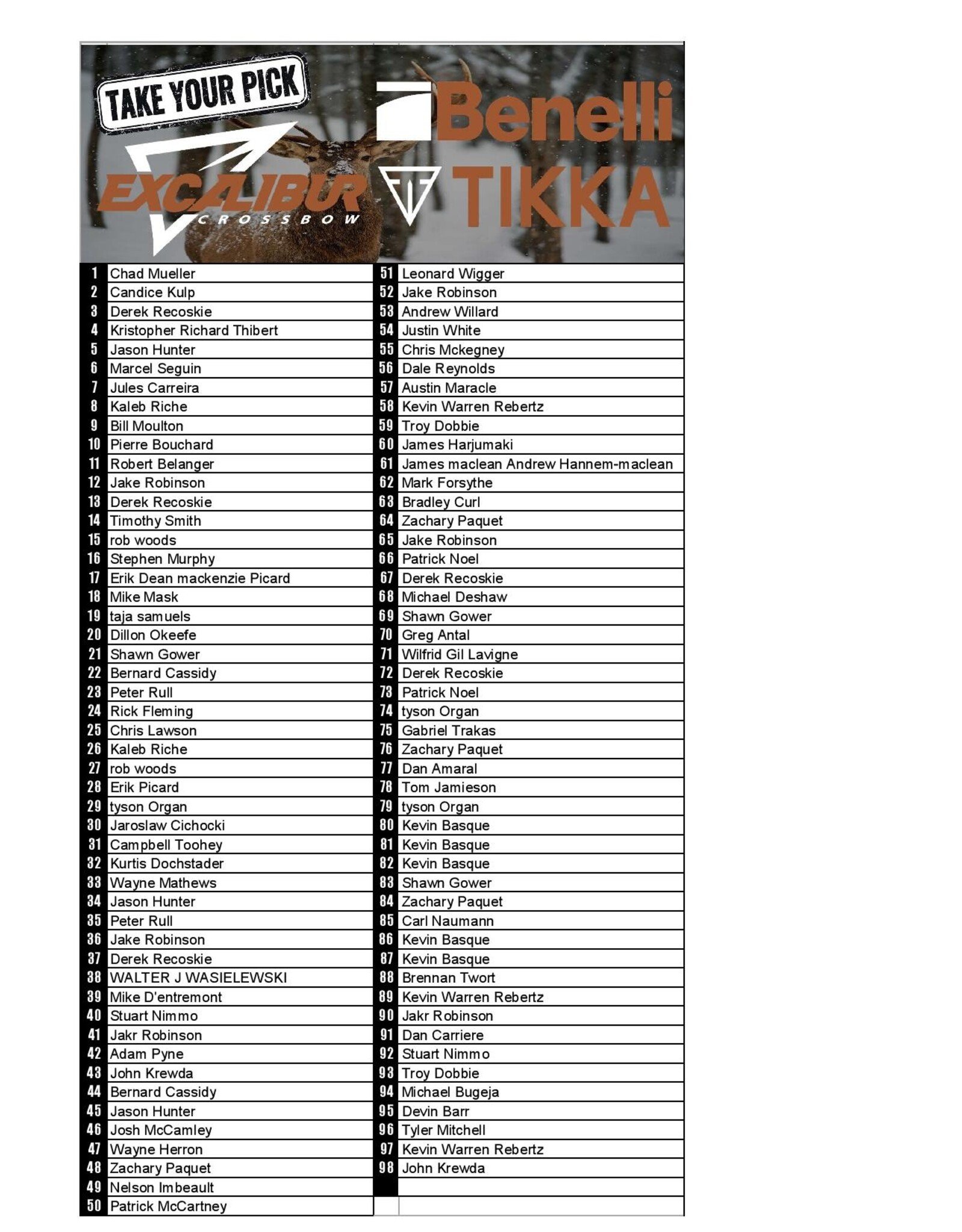 DRAW #1797 - Take Your Pick - Tikka, Excalibur OR Benelli!