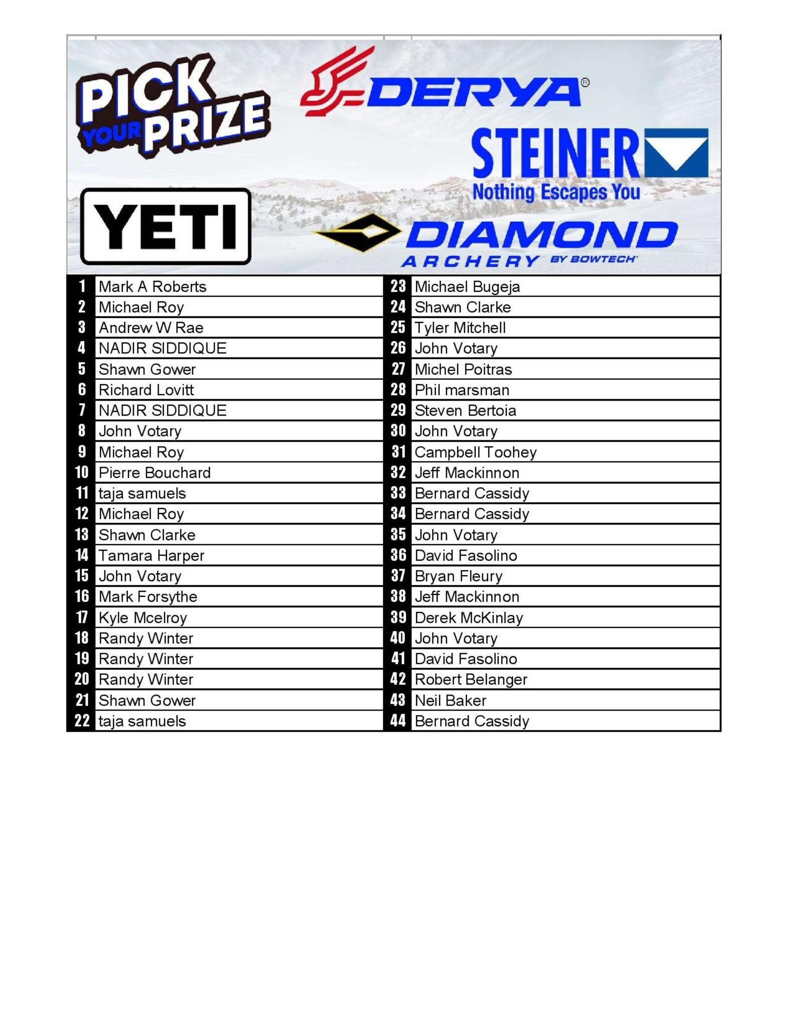 DRAW #1800 - Pick Your Prize - Derya, Yeti, Diamond OR Steiner!