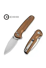 Civivi CIVIVI Mini Shakan Flipper & Thumb Stud & Button Lock Knife Ripple Patterned Coyote Brown Aluminum Handle (2.48" Satin Finished Nitro-V Blade) C20052F-3