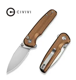 Civivi CIVIVI Mini Shakan Flipper & Thumb Stud & Button Lock Knife Ripple Patterned Coyote Brown Aluminum Handle (2.48" Satin Finished Nitro-V Blade) C20052F-3
