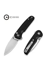 Civivi CIVIVI Mini Shakan Flipper & Thumb Stud & Button Lock Knife Ripple Patterned Black Aluminum Handle (2.48" Satin Finished Nitro-V Blade) C20052F-1