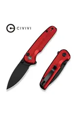 Civivi CIVIVI Mini Shakan Flipper & Thumb Stud & Button Lock Knife Ripple Patterned Red Aluminum Handle (2.48" Black Stonewashed Nitro-V Blade) C20052F-2