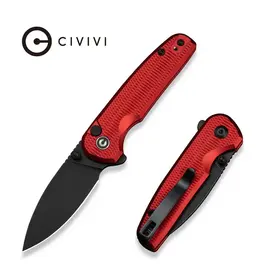 Civivi CIVIVI Mini Shakan Flipper & Thumb Stud & Button Lock Knife Ripple Patterned Red Aluminum Handle (2.48" Black Stonewashed Nitro-V Blade) C20052F-2