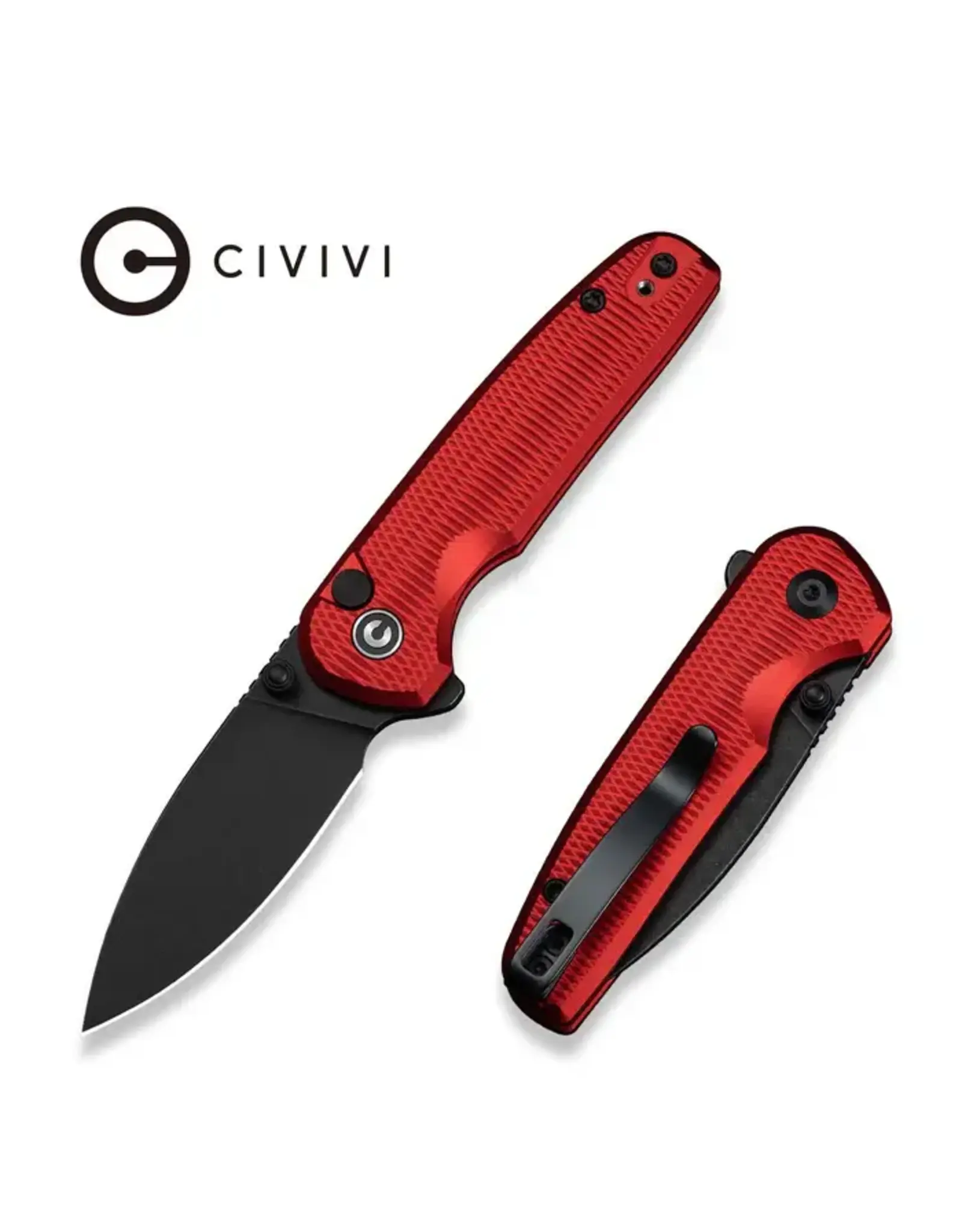 Civivi CIVIVI Mini Shakan Flipper & Thumb Stud & Button Lock Knife Ripple Patterned Red Aluminum Handle (2.48" Black Stonewashed Nitro-V Blade) C20052F-2