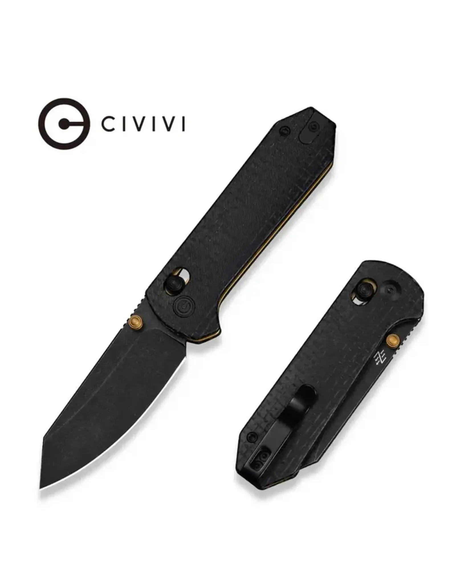 Civivi CIVIVI Yonder Thumb Stud & Crossbar Lock Knife Black Burlap Micarta Handle (2.88" Black Stonewashed 14C28N Blade) C23073B-2