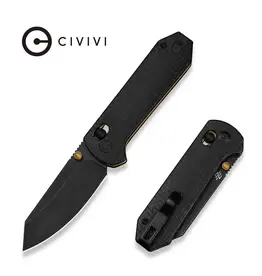 Civivi CIVIVI Yonder Thumb Stud & Crossbar Lock Knife Black Burlap Micarta Handle (2.88" Black Stonewashed 14C28N Blade) C23073B-2