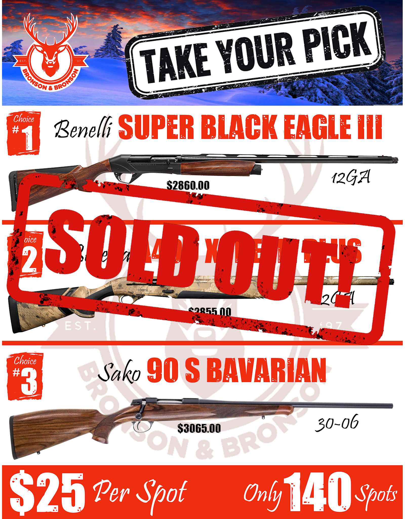 DRAW #1803 - Take Your Pick - Benelli, Beretta OR Sako!
