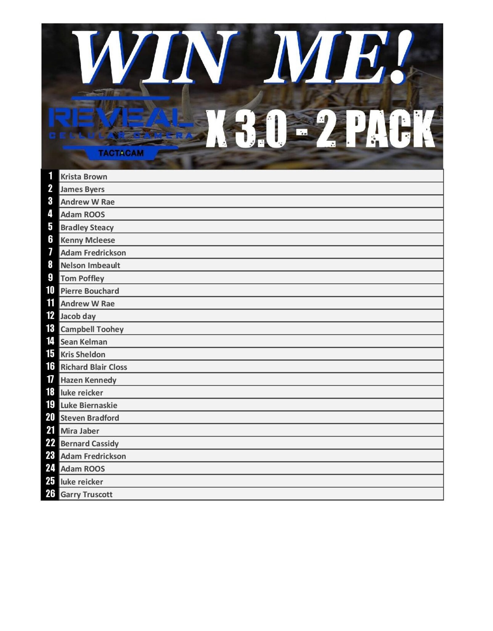 DRAW #1809 - WIN ME - Tactacam Reveal X 3.0 - 2 Pack! ROUND 12