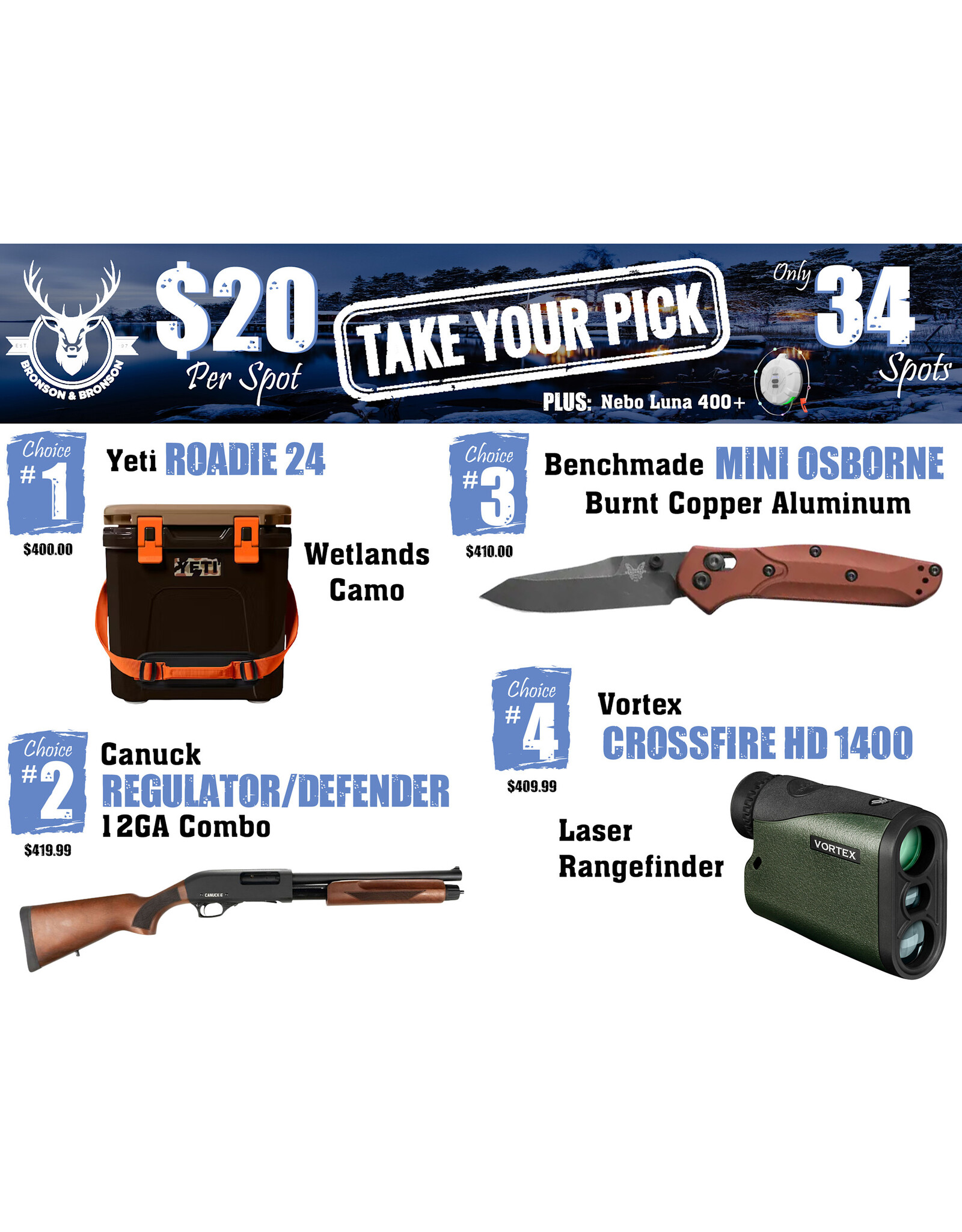 DRAW #1814 - Take Your Pick - Yeti, Canuck, Benchmade OR Vortex!