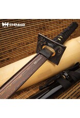 shinwa Shinwa Black Knight Handmade Katana / Samurai Sword - Hand Forged Black Damascus Steel - Razor Sharp, Full Tang - Fully Functional, Battle Ready, Ninja Sleek - Faux Ray Skin, Cord Wrap, Dragon Tsuba