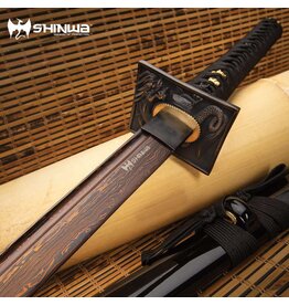shinwa Shinwa Black Knight Handmade Katana / Samurai Sword - Hand Forged Black Damascus Steel - Razor Sharp, Full Tang - Fully Functional, Battle Ready, Ninja Sleek - Faux Ray Skin, Cord Wrap, Dragon Tsuba
