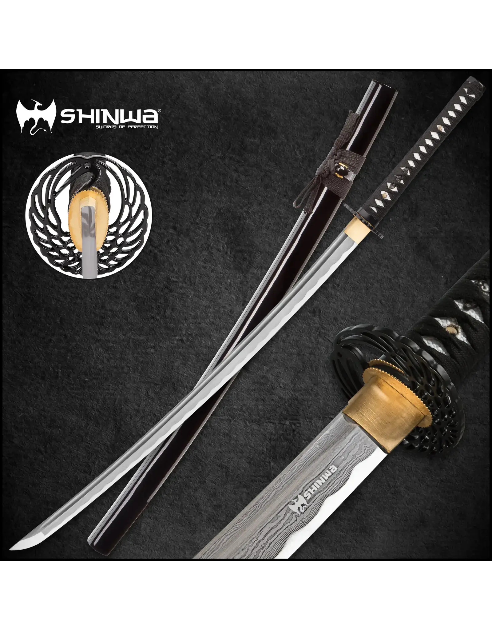 shinwa Shinwa Royal Warrior Handmade Samurai Sword | 27 3/8" Damascus Steel Blade | 41 1/2" Overall Length | Wrapped Handle | Matching Scabbard Included
