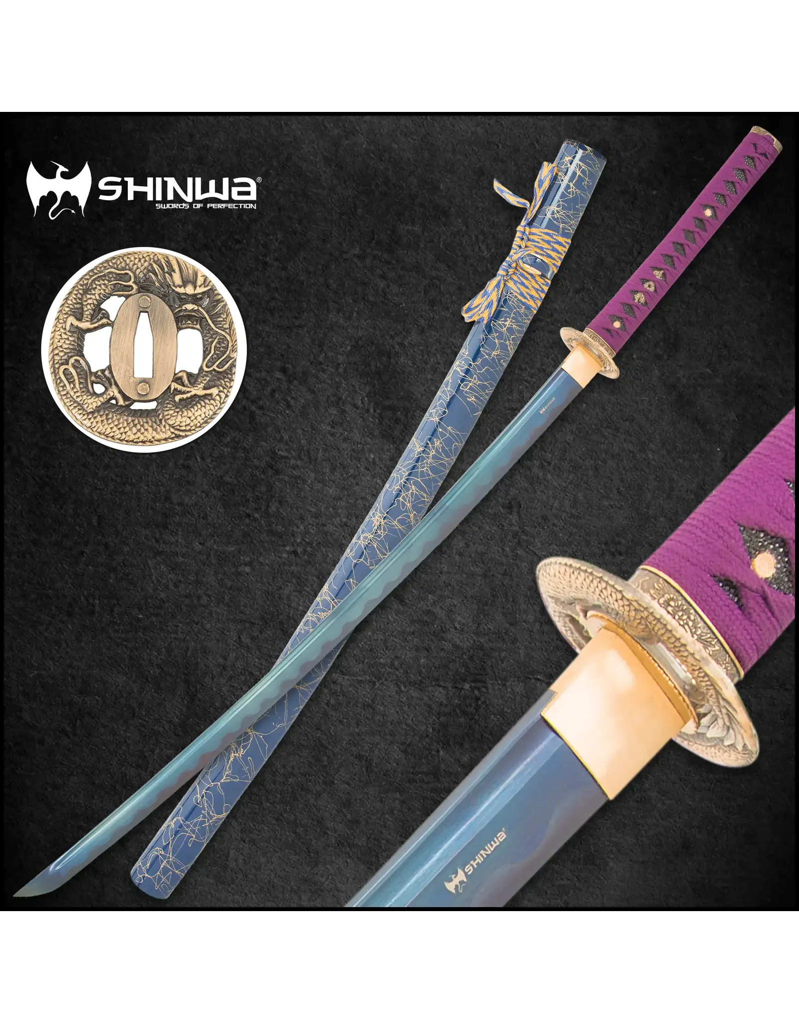shinwa Shinwa Purple Serpent Katana | 27” 1045 carbon steel blade | 41” overall