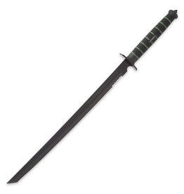 United Cutlery USMC “Blackout” Combat Sword | 19 3/4" Blade | 27 1/2" Overall | Rubberized Textured Handle with Green Bands | Nylon Sheath with Glass Breaker