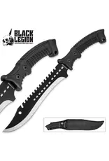 Black Legion Black Legion Iron Phantom Bowie / Fixed Blade Knife - 3Cr13 Stainless Steel - Clip Point, Sawback, Black 2-Tone Finish - Belt Sheath - Tactical, Outdoors, Hunting, Survival, Camping - 15 1/4"