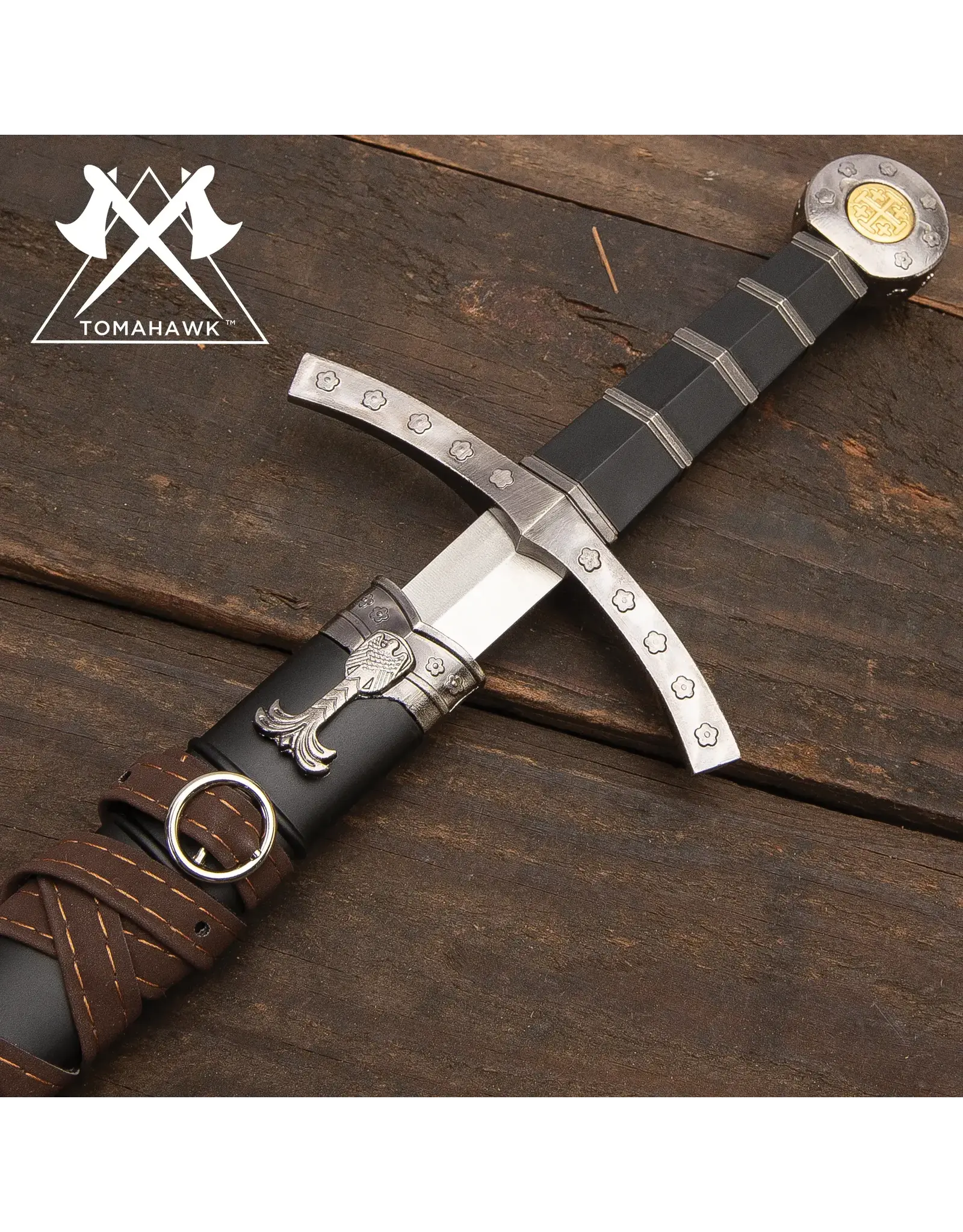 United Cutlery Jerusalem Rose Medieval Crusader Short Sword | 16 3/4" double-edged stainless steel blade | 22 1/2” overall