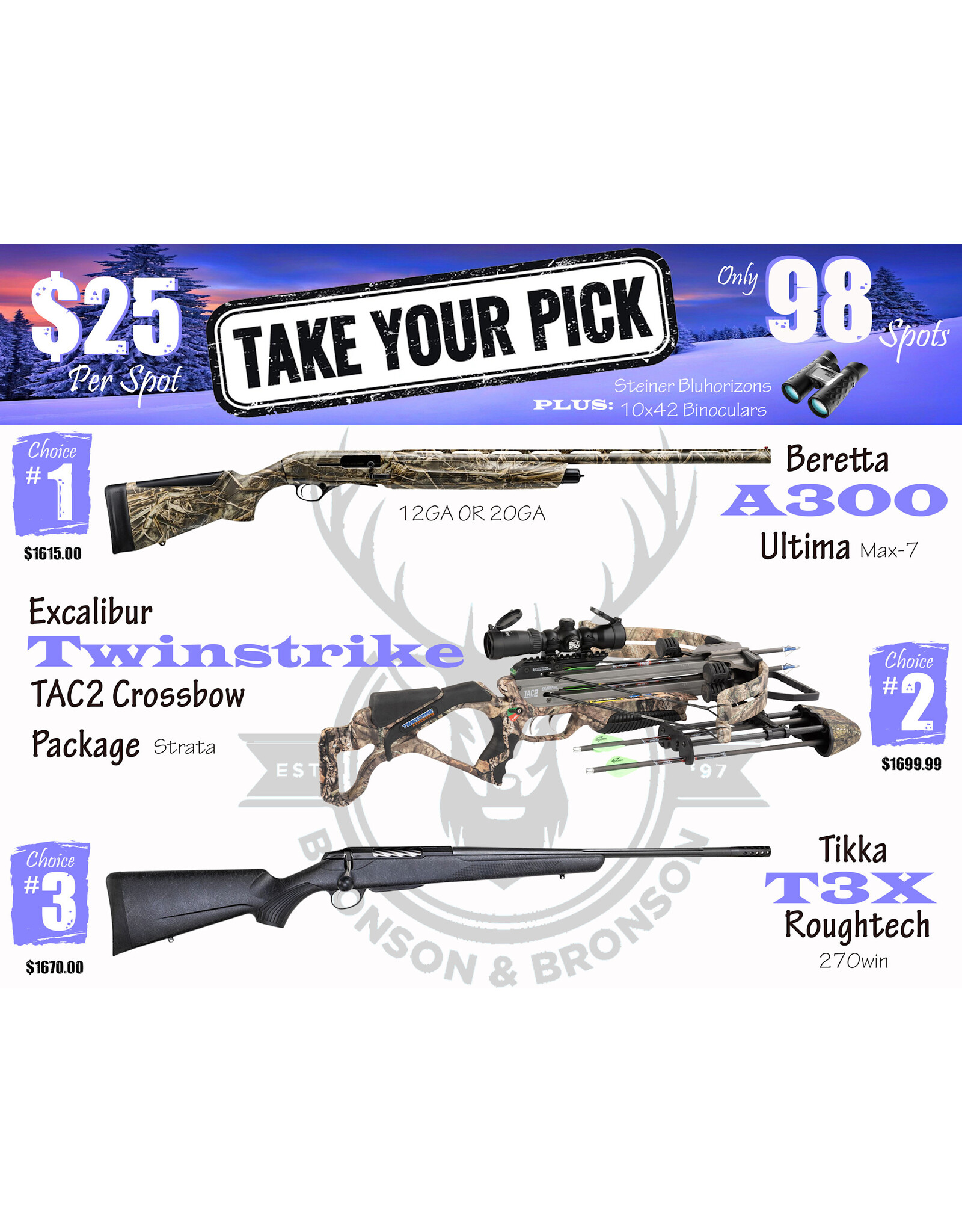 DRAW #1815 - Take Your Pick - Beretta, Excalibur OR Tikka!