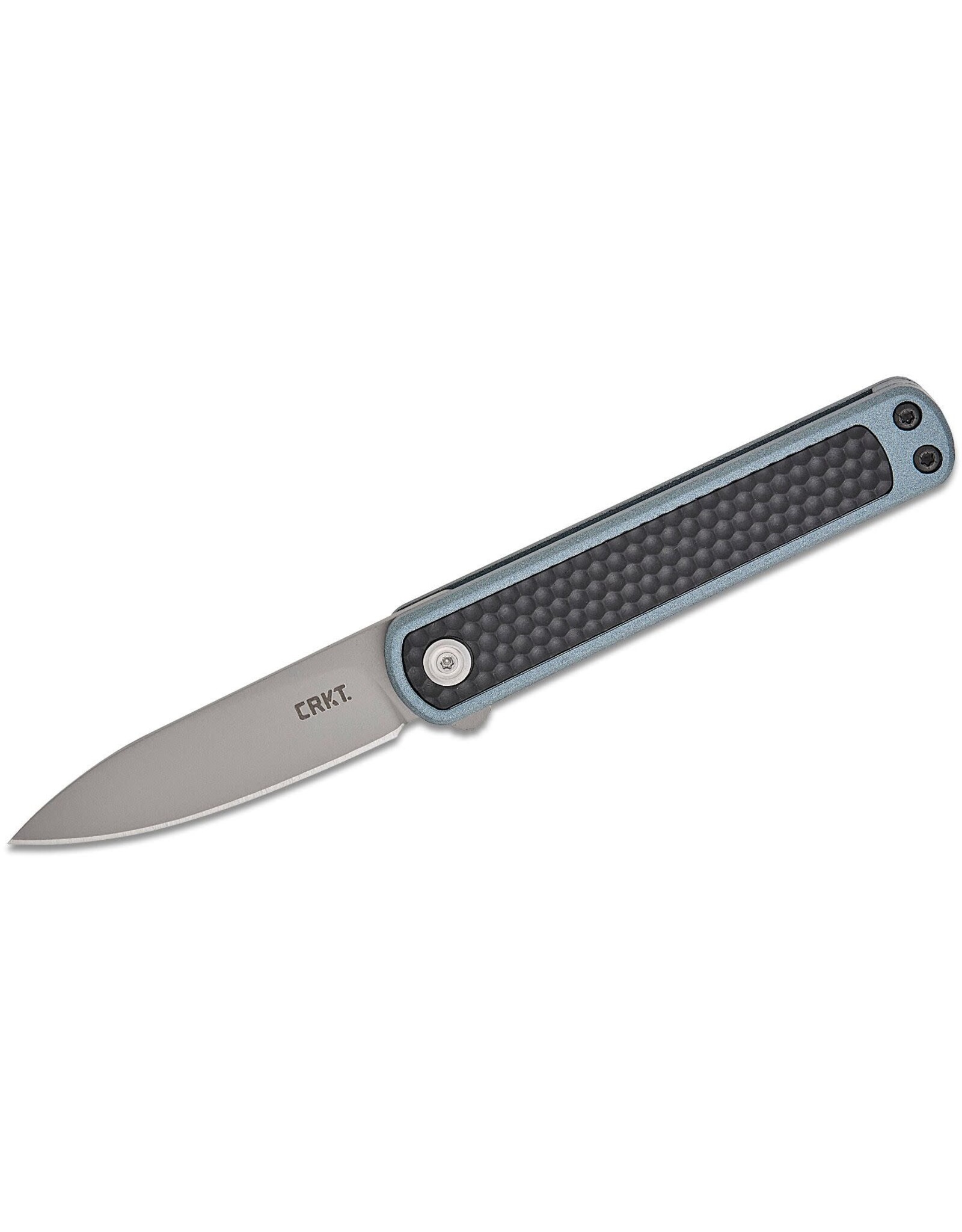 CRKT Columbia River CRKT 7070 Richard Rogers Pup Liner Lock Flipper Knife 2.09" AUS-10 Bead Blast Drop Point Blade, Gray GRN Handles with Dimpled Black GRN Inlays
