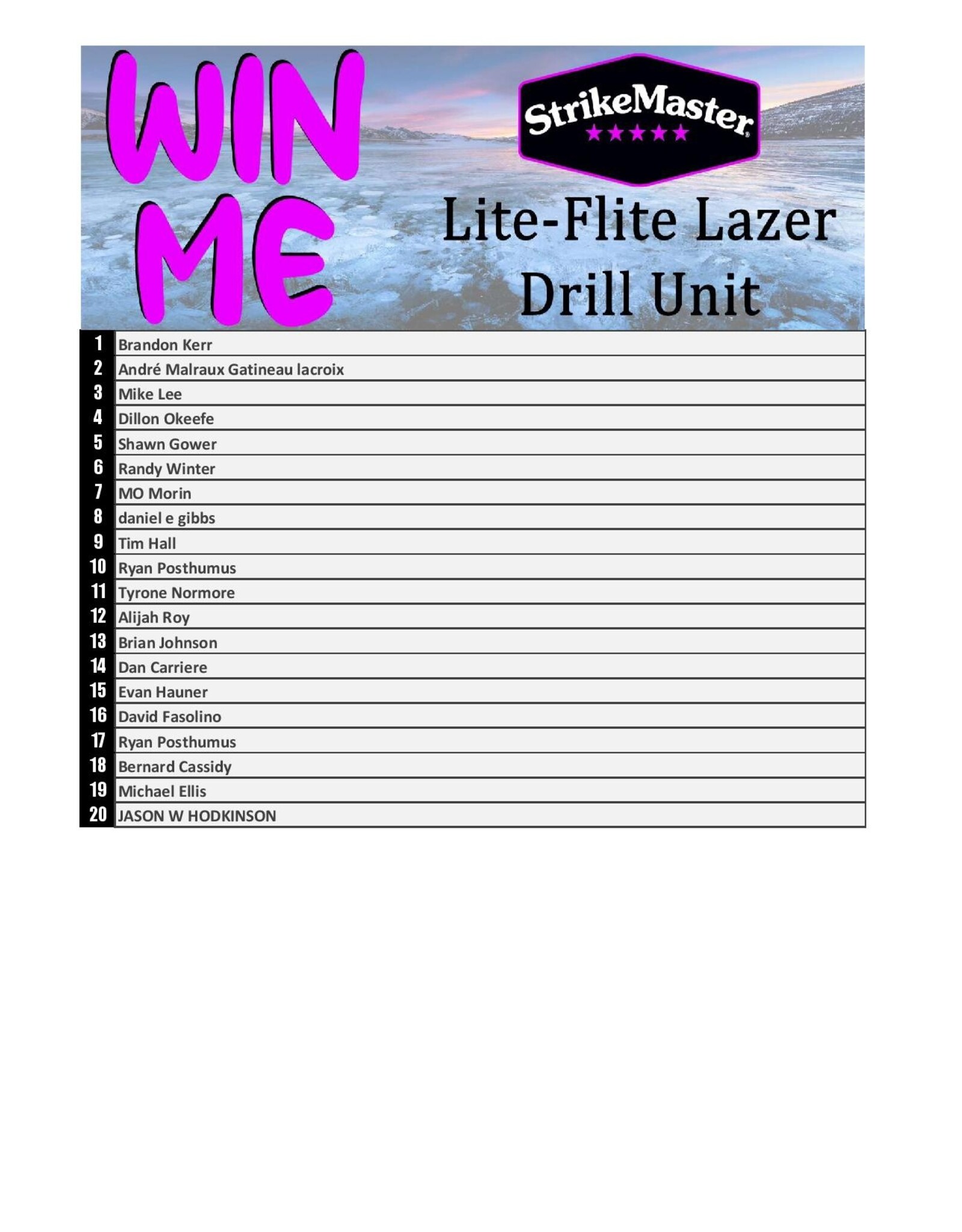 DRAW #1810 - WIN ME - StrikeMaster Lite-Flite Lazer Drill Unit!