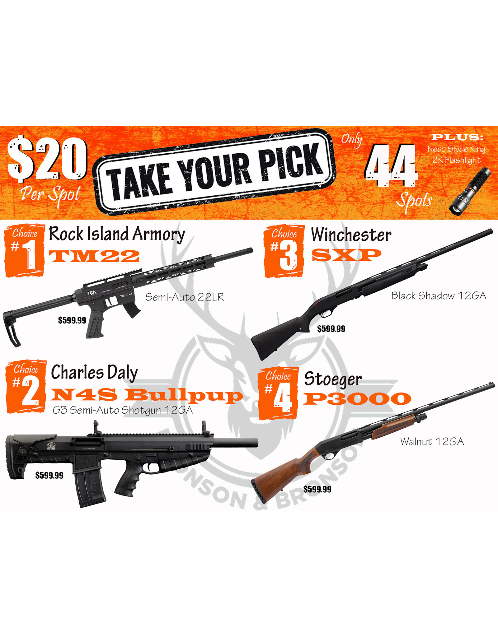 DRAW #1819 - Take Your Pick - Rock Island Armory, Charles Daly, Winchester OR Stoeger!