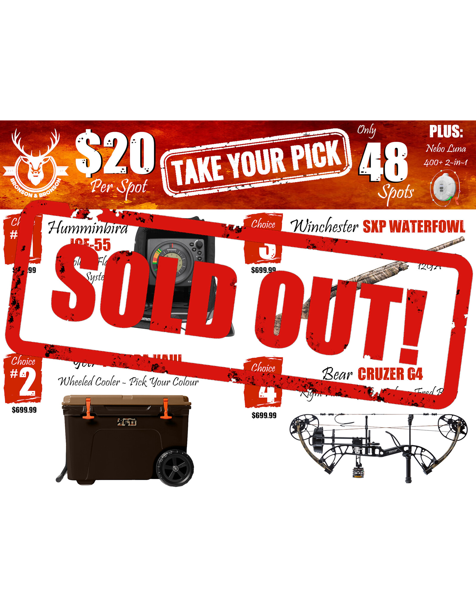 DRAW #1822 - Take Your Pick - Humminbird, Yeti, Winchester OR Bear!