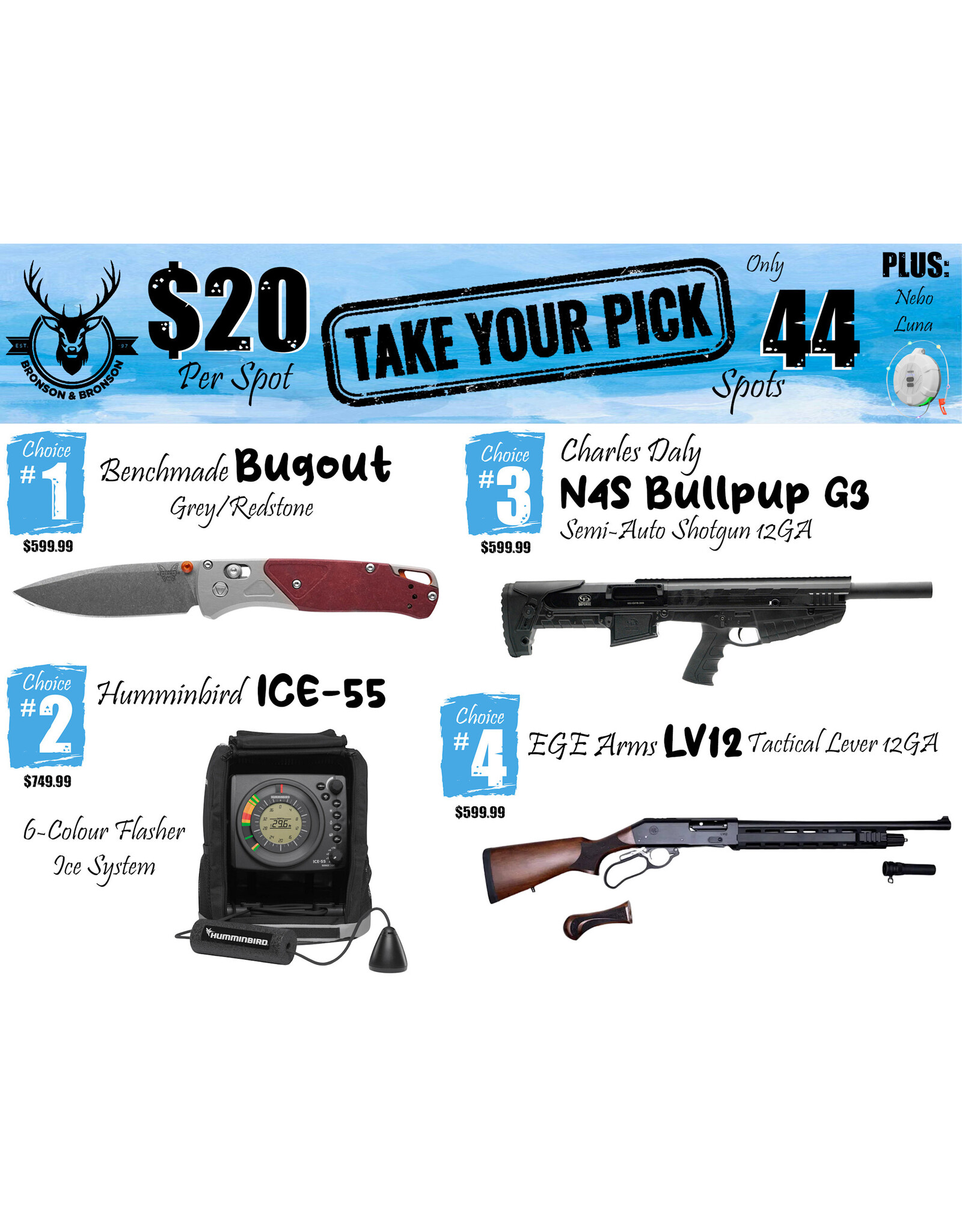 DRAW #1826 - Take Your Pick - Benchmade, Humminbird, Charles Daly OR EGE Arms!