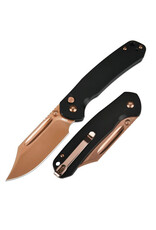 CJRB CJRB Cutlery Pyrite Button Lock Folding Knife 3.05" AR-RPM9 Rose Gold Bowie Blade, Black Steel Handles - J1942-RG