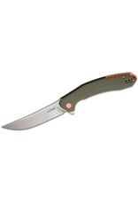 CJRB CJRB Cutlery Gobi Flipper Knife 3.39" Stonewashed Trailing Point Blade, OD Green G10 Handles w/ Orange Backspacer, Liner Lock - J1906-GNC