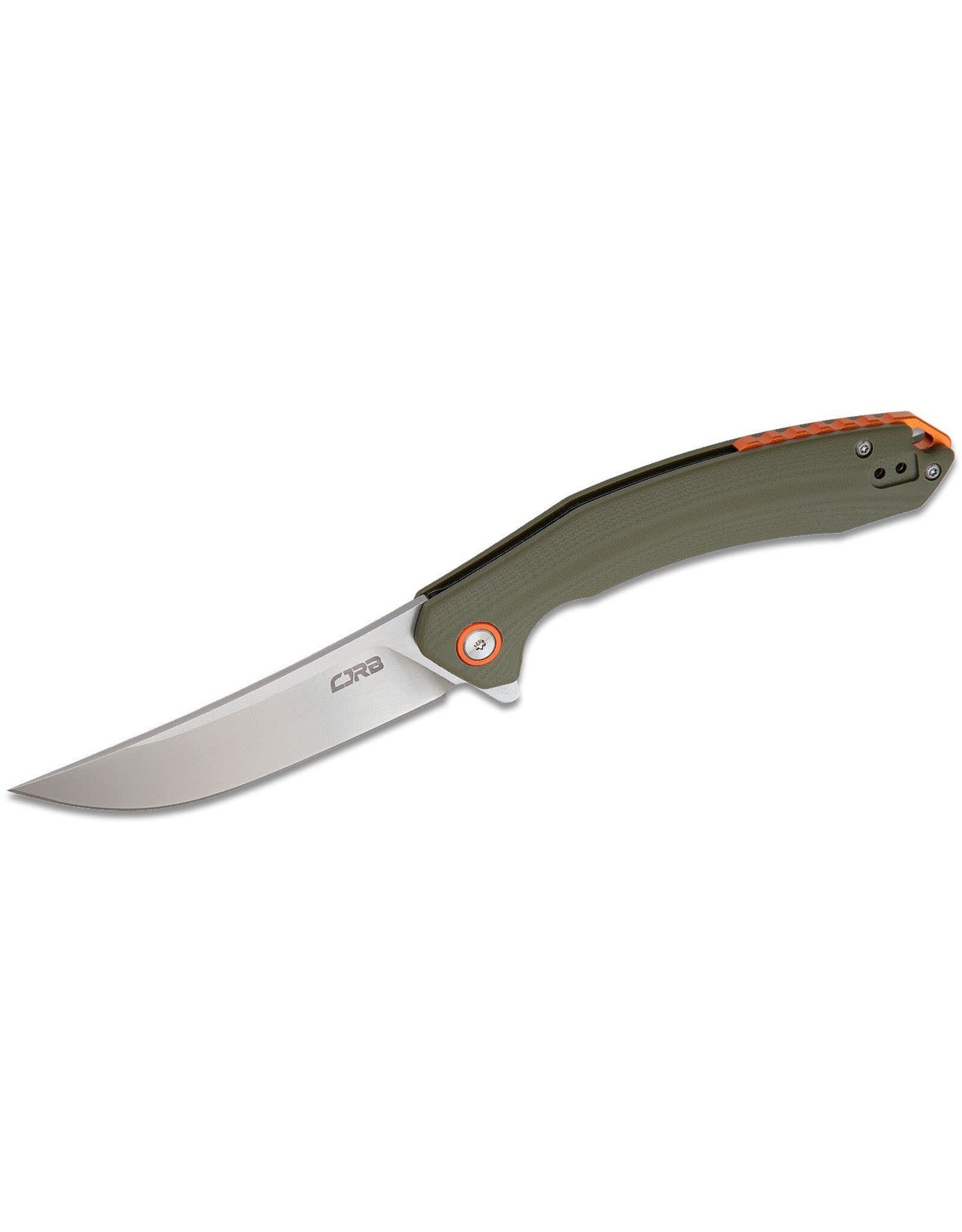 CJRB CJRB Cutlery Gobi Flipper Knife 3.39" Stonewashed Trailing Point Blade, OD Green G10 Handles w/ Orange Backspacer, Liner Lock - J1906-GNC