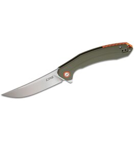 CJRB CJRB Cutlery Gobi Flipper Knife 3.39" Stonewashed Trailing Point Blade, OD Green G10 Handles w/ Orange Backspacer, Liner Lock - J1906-GNC