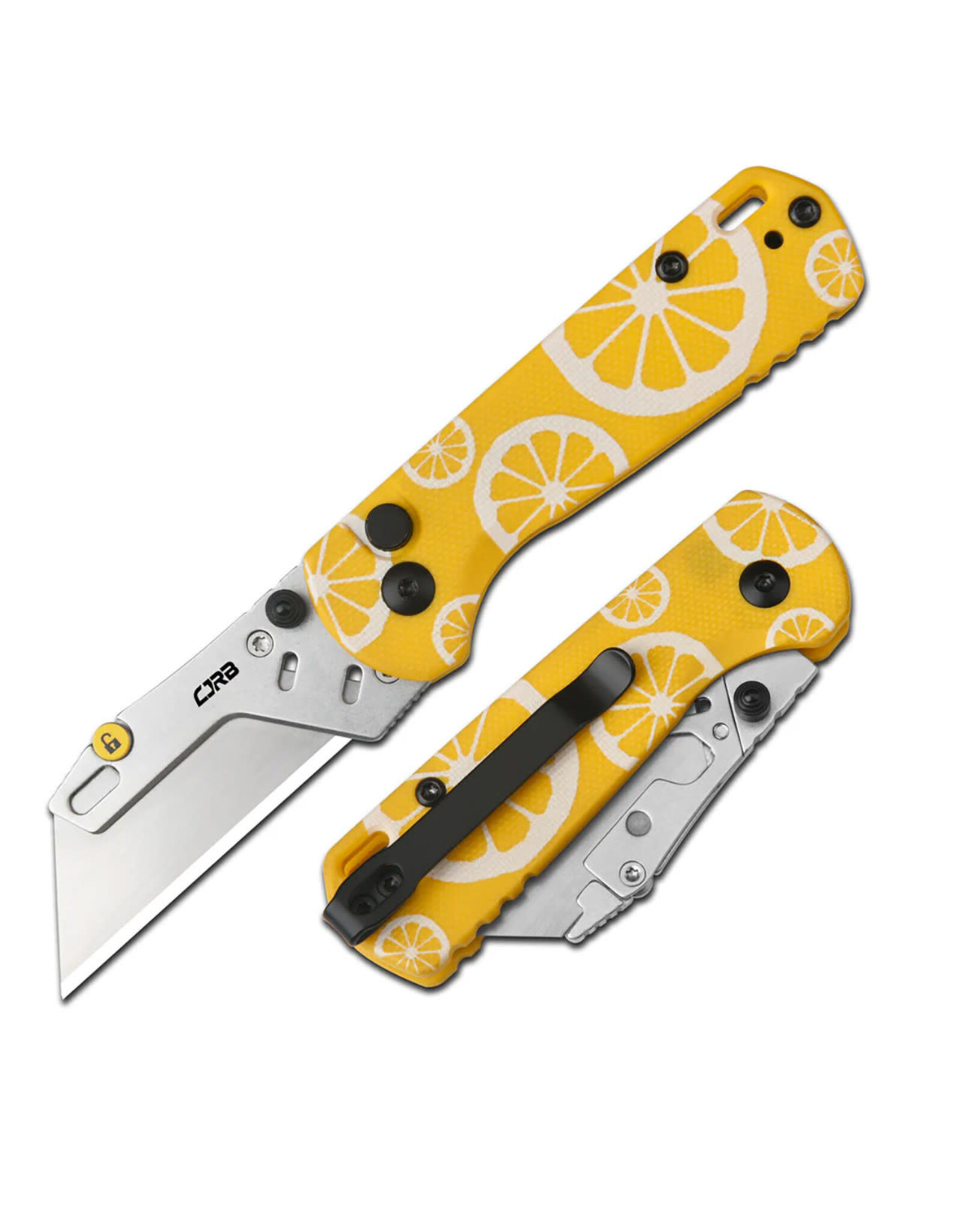 CJRB CJRB Boxer Button Lock Folding Knife, Replicable Blades, G10 Yellow Lemon, J1967-LM