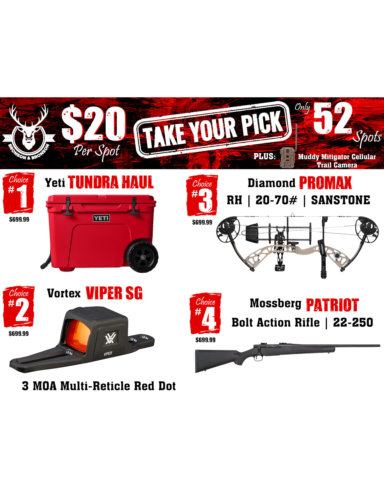 DRAW #1831 - Take Your Pick - Yeti, Vortex, Diamond OR Mossberg!