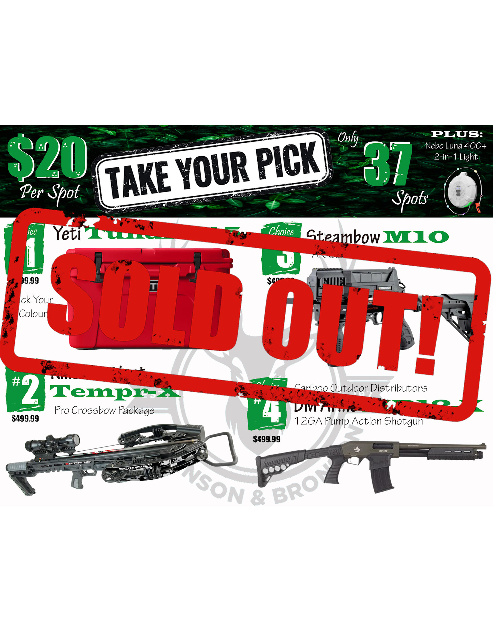 DRAW #1824 - Take Your Pick - Yeti, Killer Instinct, Steambow OR Cariboo!