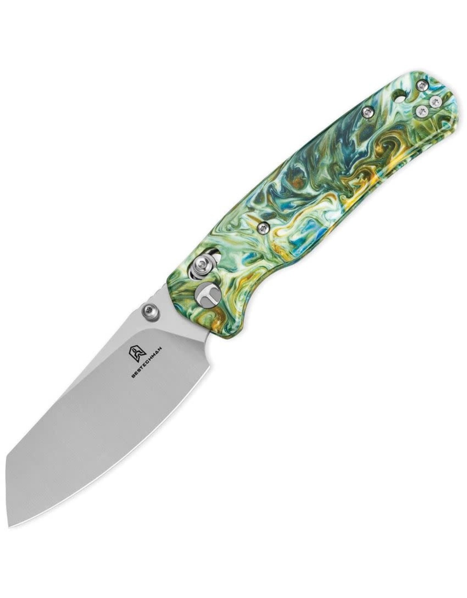 Bestech Knives Bestech MK06P Cicadas Satin Wing B-Lock Green Resin Handles