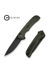 Civivi CIVIVI Tarask Flipper & Thumb Stud & Button Lock Knife OD Green G10 Handle (2.96" Black Stonewashed Nitro-V Blade) C25023C-2