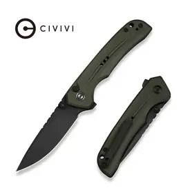 Civivi CIVIVI Tarask Flipper & Thumb Stud & Button Lock Knife OD Green G10 Handle (2.96" Black Stonewashed Nitro-V Blade) C25023C-2