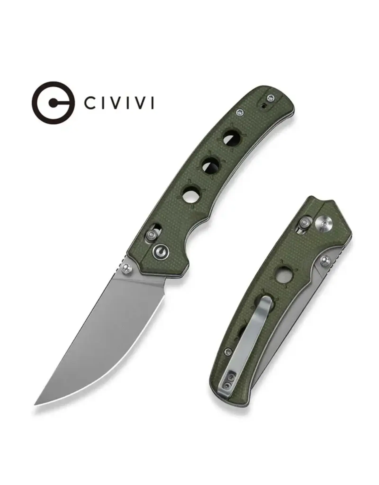 Civivi CIVIVI Noctis Thumb Stud & Crossbar Lock Knife Olive Canvas Micarta Handle (2.98" Stonewashed Nitro-V Blade) C24020C-3