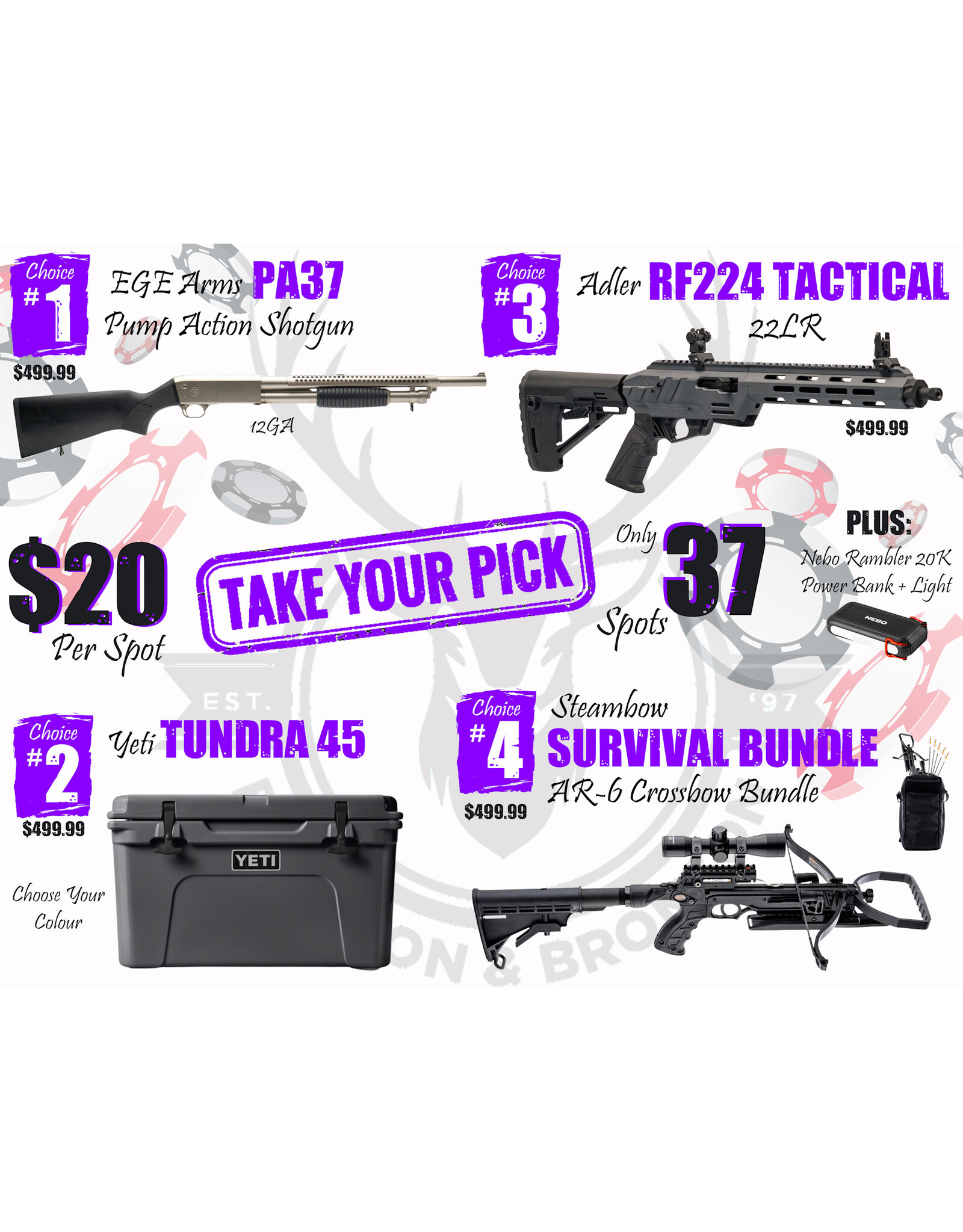 DRAW #1833 - Take Your Pick - EGE Arms, Yeti, Adler OR Steambow!