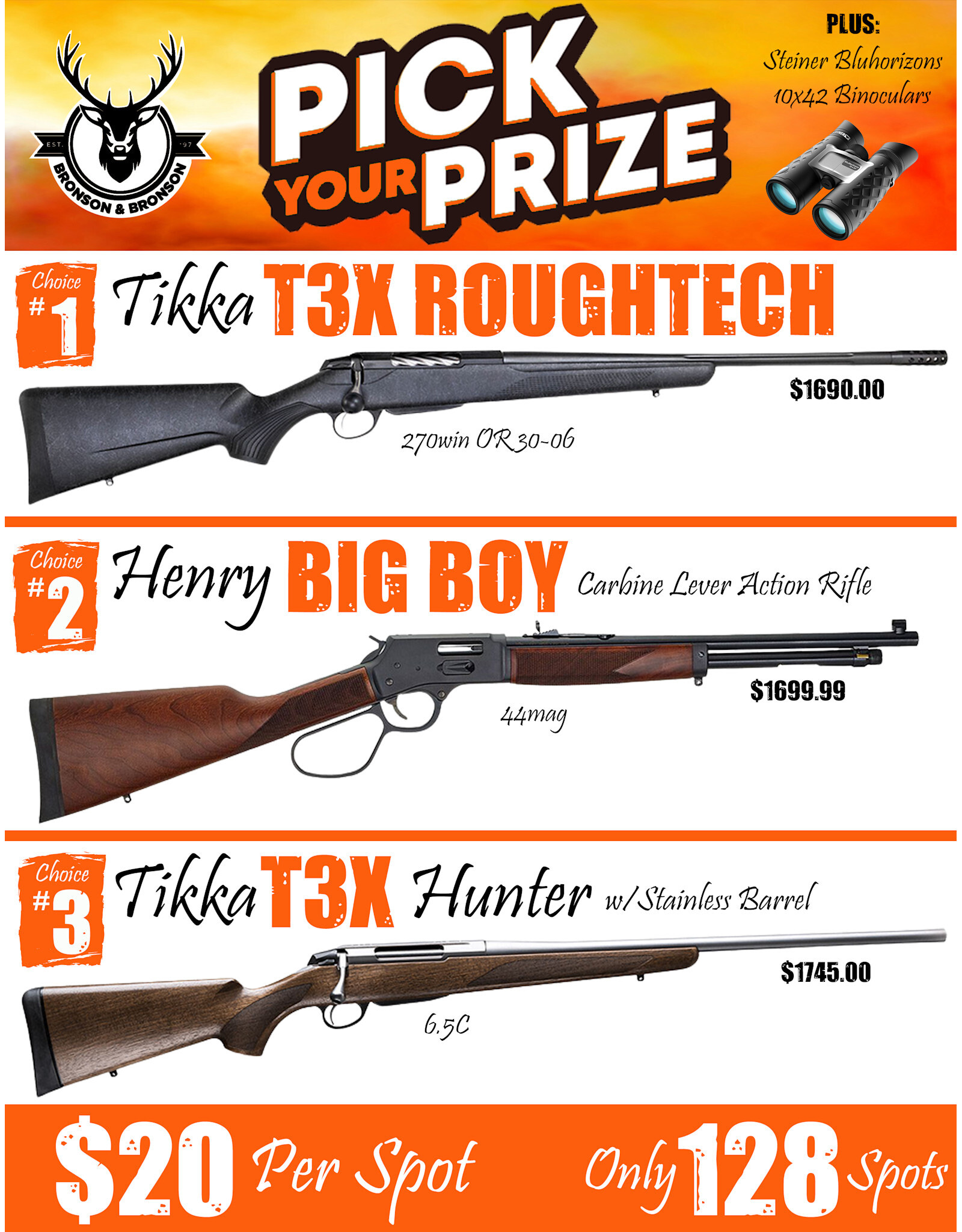 DRAW #1834 (1-64) - Pick Your Prize - Tikka Roughtech, Henry OR Tikka Hunter!