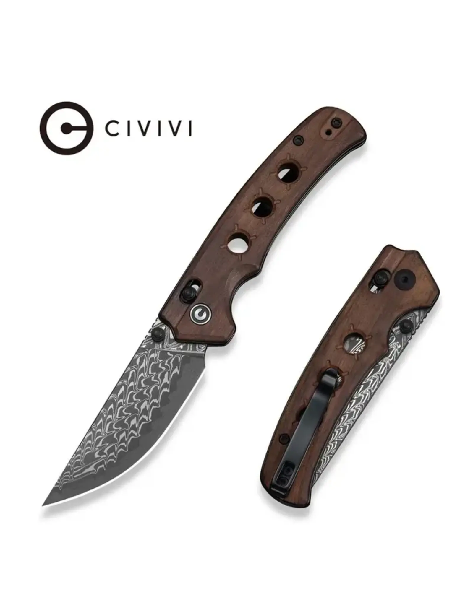 Civivi CIVIVI Noctis Thumb Stud & Crossbar Lock Knife Guibourtia Wood Handle (2.98" Damascus Blade) C24020C-DS1