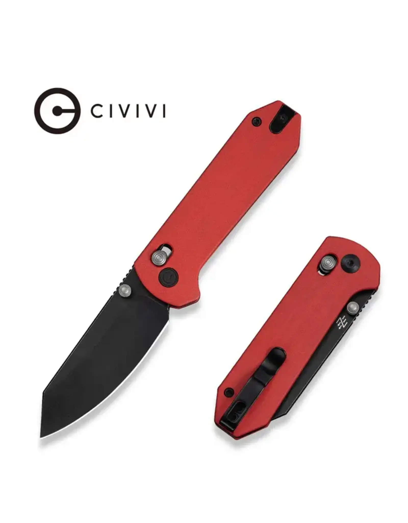 Civivi CIVIVI Yonder Thumb Stud & Crossbar Lock Knife Red G10 Handle (2.88" Black Stonewashed 14C28N Blade) C23073-2