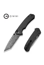 Civivi CIVIVI Button Lock Brazen Flipper & Thumb Stud Knife Twill Carbon Fiber Overlay On Black G10 Handle (3.46" Damascus Blade) C19059C-DS1