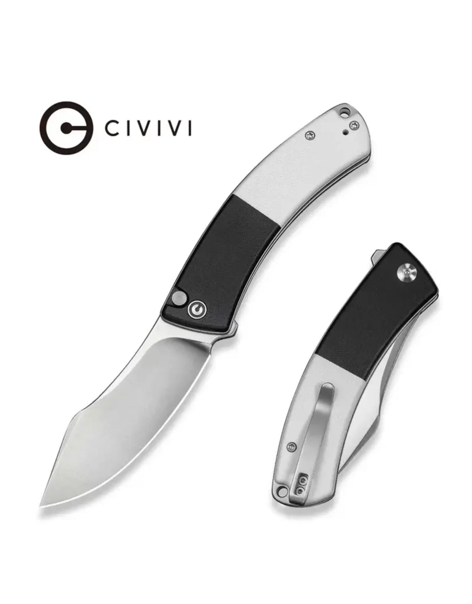 Civivi CIVIVI Outlaw Muk Flipper & Button Lock Knife Black & White G10 Handle (3.47" Satin Finished 14C28N Blade) C24079-4